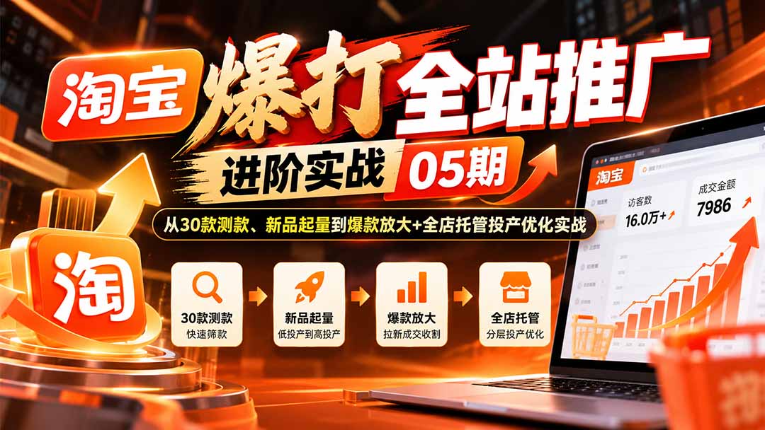 淘宝爆打全站推广进阶实战05期：从30款测款、新品起量到爆款放大+全店托管投产优化实战-问小徐资源库
