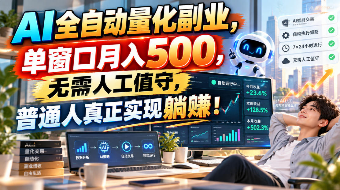 AI全自动量化副业，单窗口月入500，无需人工值守，普通人真正实现躺賺！-问小徐资源库
