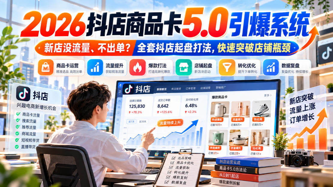 2026抖店商品卡5.0引爆店铺流量，新店没流量、不出单？全套抖店起盘打法，快速突破店铺瓶颈-问小徐资源库