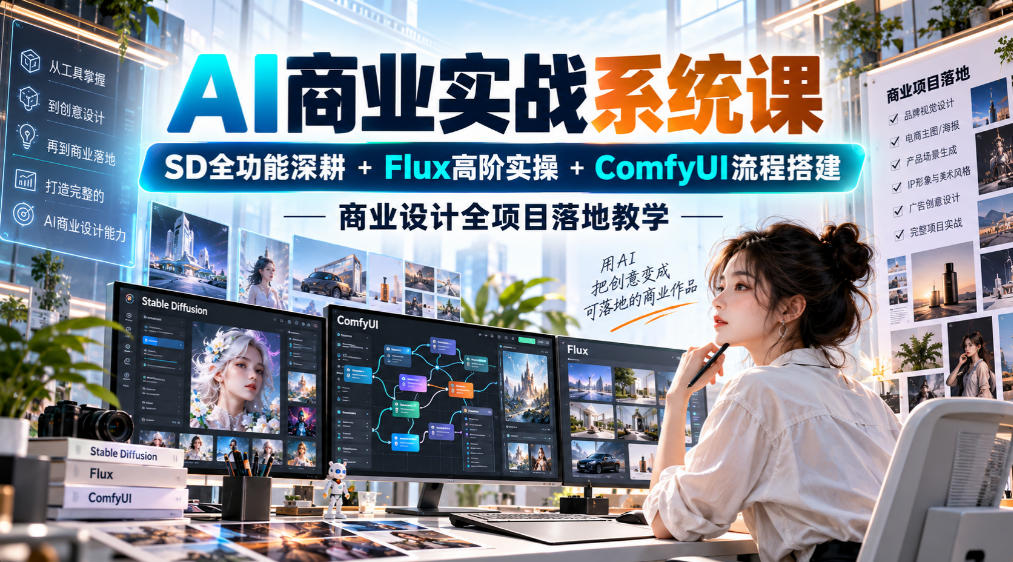 AI商业实战系统课｜SD全功能深耕+Flux高阶实操+Comfyui流程搭建，商业设计全项目落地教学-问小徐资源库